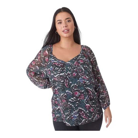 Lane Bryant Green Metallic V Neck Billowy Sleeve Womens Size 22 - Picture 15 of 16